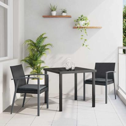 Set de masă pentru grădină 3 pcs Negru și Gri Ratan PE GartenMobel Dekor