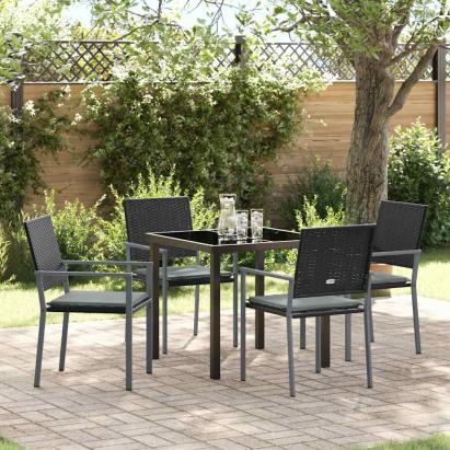 Set de masă pentru grădină 5 pcs Negru și Gri Deschis Ratan PE GartenMobel Dekor