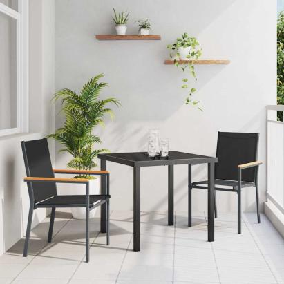 Set de masă pentru grădină 3 pcs Negru Oțel acoperit cu pulbere GartenMobel Dekor