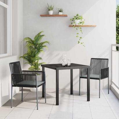 Set de masă pentru grădină 3 pcs Negru Ratan PE GartenMobel Dekor