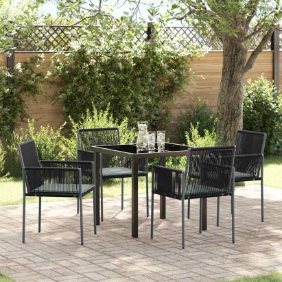 Set de masă pentru grădină 5 pcs Negru Ratan PE GartenMobel Dekor