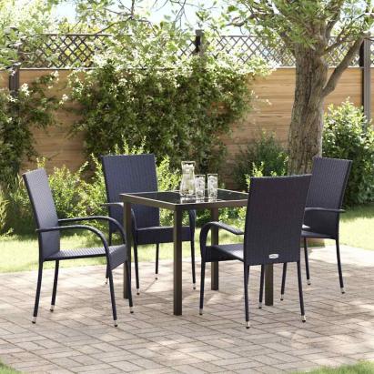 Set de masă pentru grădină 5 pcs Negru GartenMobel Dekor