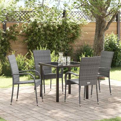 Set de masă pentru grădină 5 pcs Gri Oțel vopsit electrostatic GartenMobel Dekor
