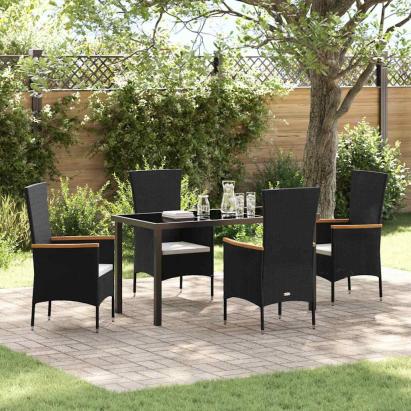 Set de masă pentru grădină cu pernă 5 pcs Negru GartenMobel Dekor