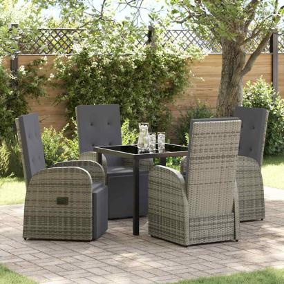 Set de masă pentru grădină cu pernă 5 pcs Gri poliratan GartenMobel Dekor