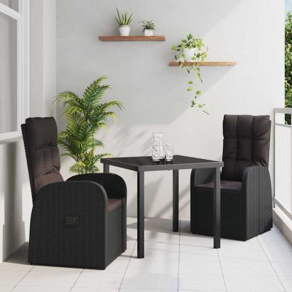 Set de masă pentru grădină cu pernă 3 pcs Negru poliratan GartenMobel Dekor