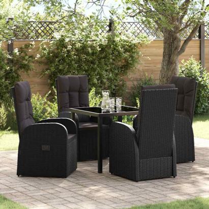 Set de masă pentru grădină cu pernă 5 pcs Negru poliratan GartenMobel Dekor