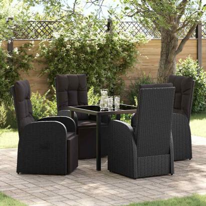 Set de masă pentru grădină cu pernă 5 pcs Negru poliratan GartenMobel Dekor
