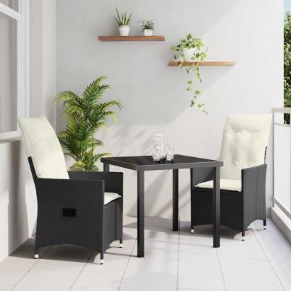 Set de masă pentru grădină cu pernă 3 pcs Negru poliratan GartenMobel Dekor
