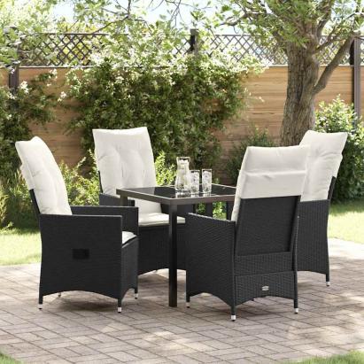 Set de masă pentru grădină cu pernă 5 pcs Negru poliratan GartenMobel Dekor