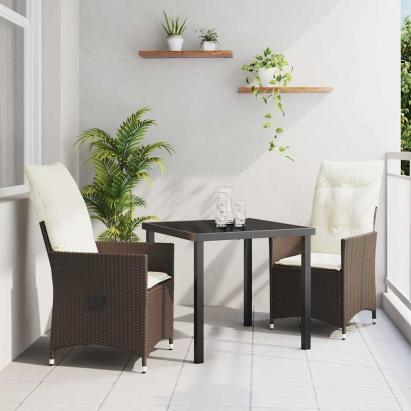Set de masă pentru grădină cu pernă 3 pcs Maro poliratan GartenMobel Dekor