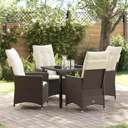 Set de masă pentru grădină cu pernă 5 pcs Maro poliratan GartenMobel Dekor