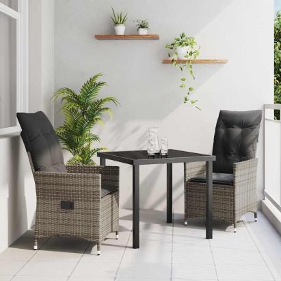 Set de masă pentru grădină cu pernă 3 pcs Gri poliratan GartenMobel Dekor