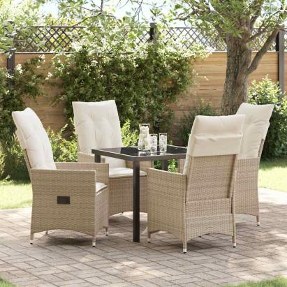 Set de masă pentru grădină cu pernă 5 pcs Bej poliratan GartenMobel Dekor