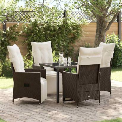 Set de masă pentru grădină cu pernă 5 pcs Maro poliratan GartenMobel Dekor