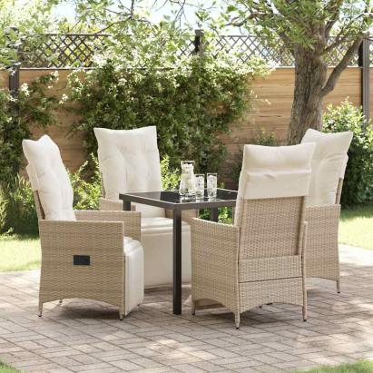 Set de masă pentru grădină cu pernă 5 pcs Bej poliratan GartenMobel Dekor