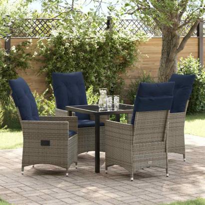 Set de masă și scaune cu pernă 5 pcs Gri Ratan PE GartenMobel Dekor