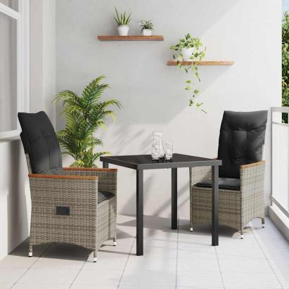 Set de masă pentru grădină cu pernă 3 pcs Gri poliratan GartenMobel Dekor