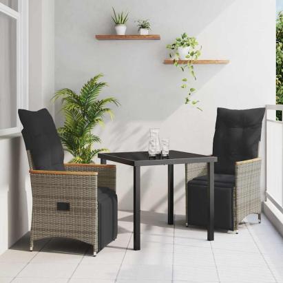 Set de masă pentru grădină cu pernă 3 pcs Gri poliratan GartenMobel Dekor