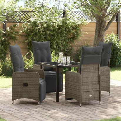 Set de masă pentru grădină cu pernă 5 pcs Gri poliratan GartenMobel Dekor