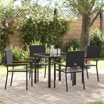 Set de masă pentru grădină cu pernă 5 pcs Negru poliratan GartenMobel Dekor