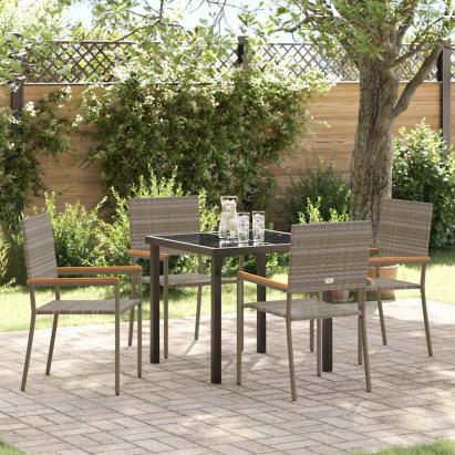 Set de masă pentru grădină cu pernă 5 pcs Gri poliratan GartenMobel Dekor