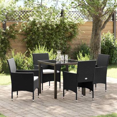 Set de masă pentru grădină cu pernă 5 pcs Negru poliratan GartenMobel Dekor