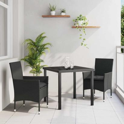 Set de masă pentru grădină cu pernă 3 pcs Negru poliratan GartenMobel Dekor