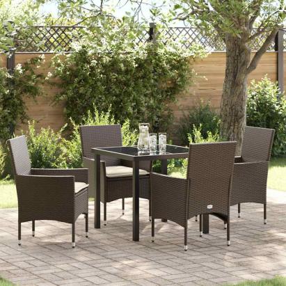 Set de masă pentru grădină cu pernă 5 pcs Maro poliratan GartenMobel Dekor