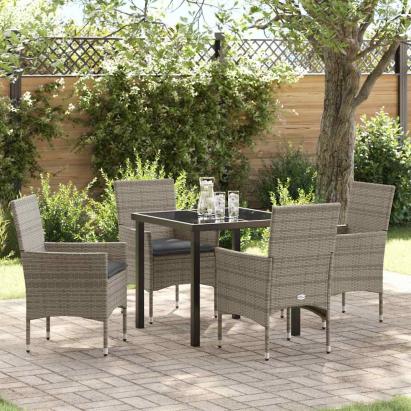 Set de masă pentru grădină cu pernă 5 pcs Gri poliratan GartenMobel Dekor