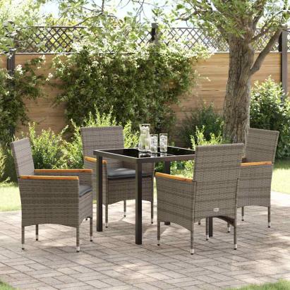 Set de masă pentru grădină cu pernă 5 pcs Gri poliratan GartenMobel Dekor