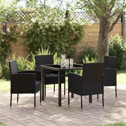 Set de masă pentru grădină cu pernă 5 pcs Negru poliratan GartenMobel Dekor