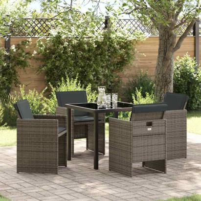 Set de masă pentru grădină cu pernă 5 pcs Gri poliratan GartenMobel Dekor