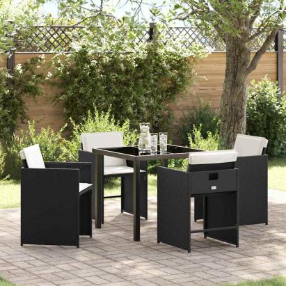 Set de masă pentru grădină cu pernă 5 pcs Negru poliratan GartenMobel Dekor