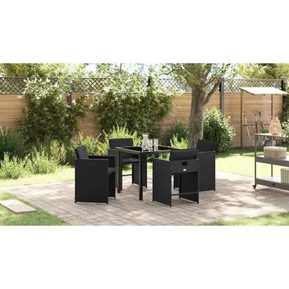Set de masă pentru grădină cu pernă 5 pcs Negru poliratan GartenMobel Dekor