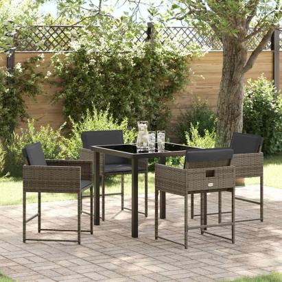 Set de masă pentru grădină cu pernă 5 pcs Gri poliratan GartenMobel Dekor