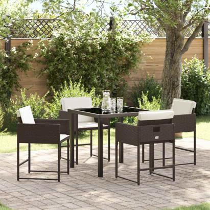 Set de masă pentru grădină cu pernă 5 pcs Maro poliratan GartenMobel Dekor
