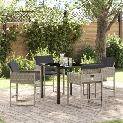 Set de masă pentru grădină cu pernă 5 pcs Gri deschis poliratan GartenMobel Dekor
