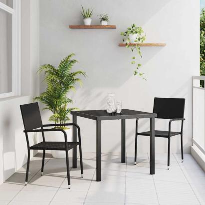 Set de masă pentru grădină cu pernă 3 pcs Negru poliratan GartenMobel Dekor