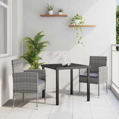 Set de masă pentru grădină cu pernă 3 pcs Gri poliratan GartenMobel Dekor
