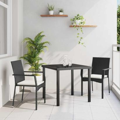 Set de masă pentru grădină cu pernă 3 pcs Negru poliratan GartenMobel Dekor