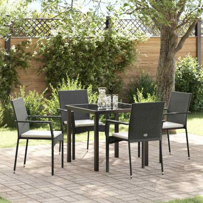 Set de masă pentru grădină cu pernă 5 pcs Negru poliratan GartenMobel Dekor