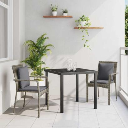 Set de masă pentru grădină cu pernă 3 pcs Gri poliratan GartenMobel Dekor
