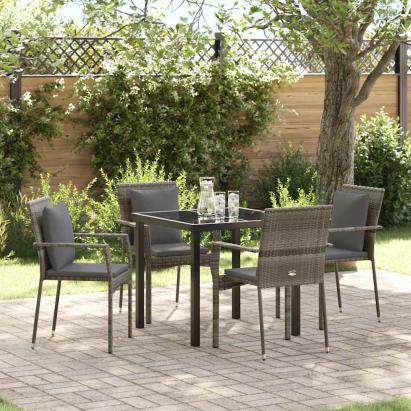 Set de masă pentru grădină cu pernă 5 pcs Gri poliratan GartenMobel Dekor