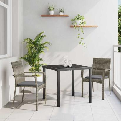 Set de masă pentru grădină cu pernă 3 pcs Gri poliratan GartenMobel Dekor