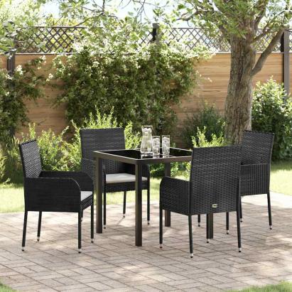 Set de masă pentru grădină cu pernă 5 pcs Negru poliratan GartenMobel Dekor