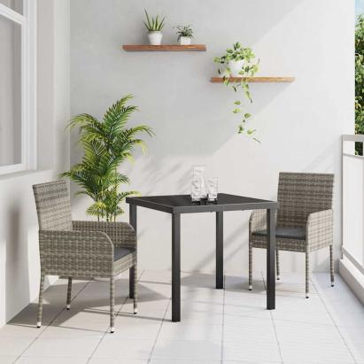 Set de masă pentru grădină cu pernă 3 pcs Gri poliratan GartenMobel Dekor