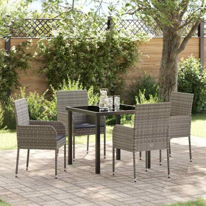 Set de masă pentru grădină cu pernă 5 pcs Gri poliratan GartenMobel Dekor