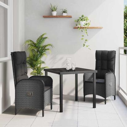 Set de masă pentru grădină cu pernă 3 pcs Negru poliratan GartenMobel Dekor