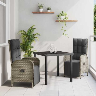 Set de masă pentru grădină cu pernă 3 pcs Gri poliratan GartenMobel Dekor